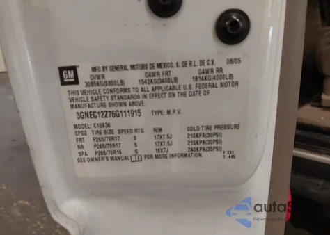 2006 Chevrolet Avalanche 1500 Z66 from USA, damaged, VIN 3GNEC12Z76G111915